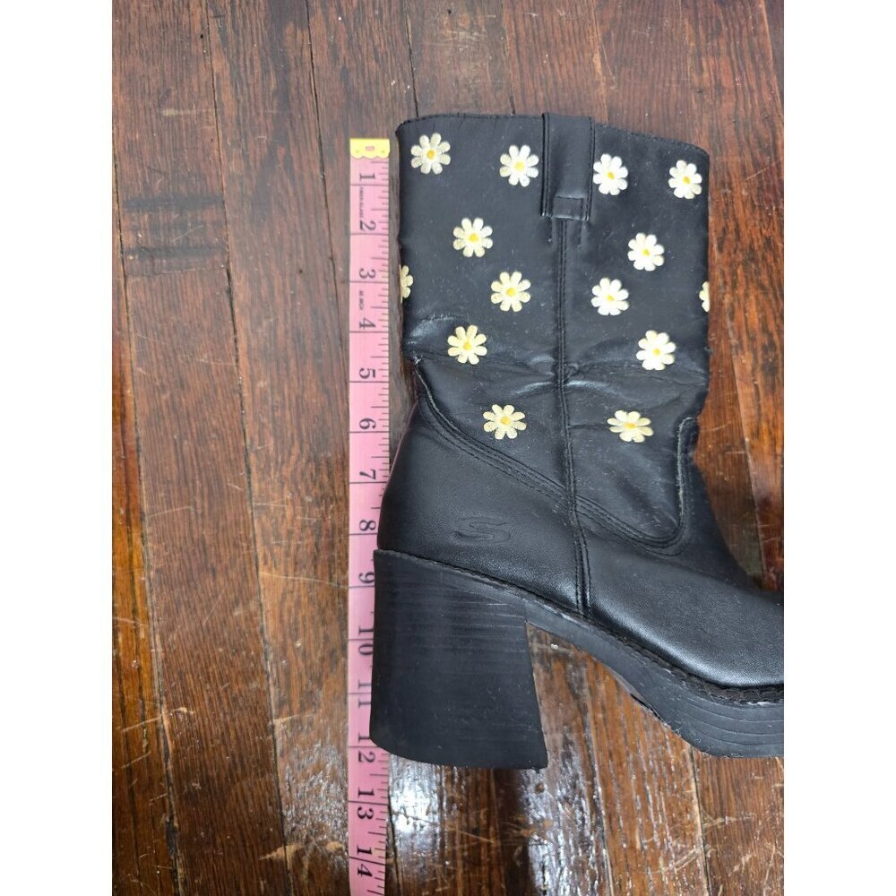 Vintage 90s Y2K Black Daisy Sketchers Grunge Mid-Calf Boots - Picture 11 of 16